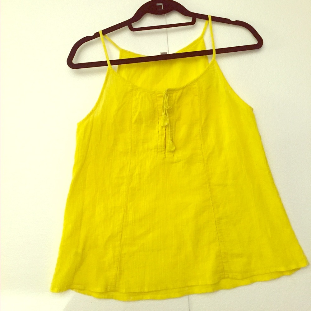 Ann Taylor LOFT Yellow Spaghetti-Strap Cotton Top