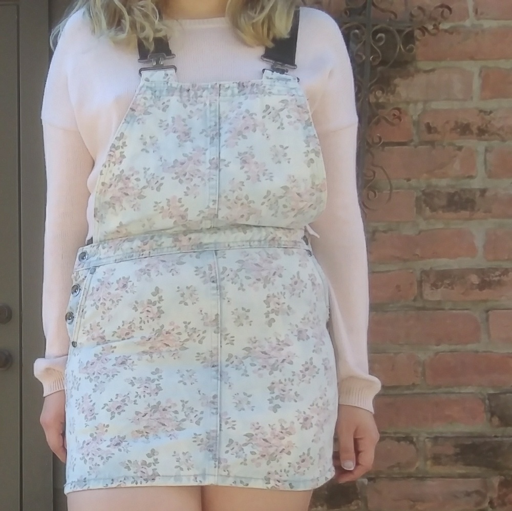 Floral Light Denim Overall Skirt