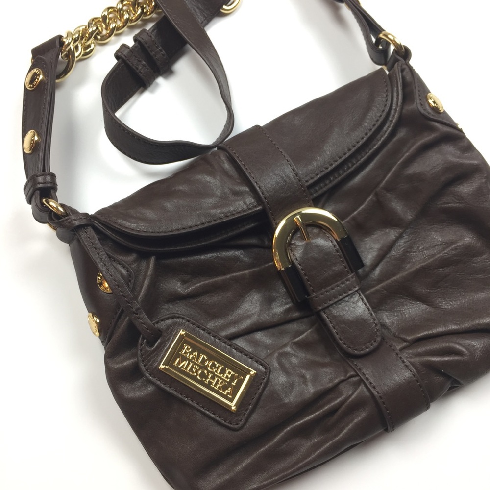 Badgley Mischka Ruched Leather Shoulder Bag