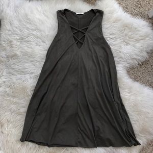 Faux suede olive green criss cross dress