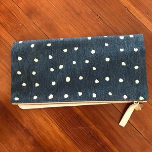 Denim and White Leather Clare V Clutch