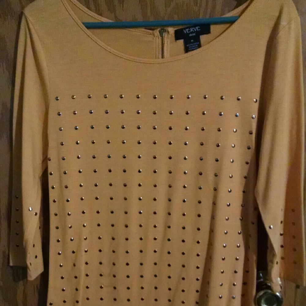 Womens Medium Yellow Embellished Top