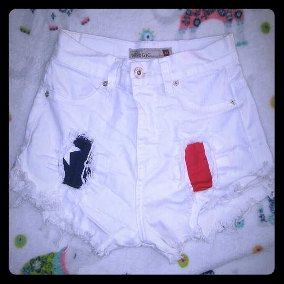 Gjg Denim Pants - High Waisted Red White & Blue Shorts