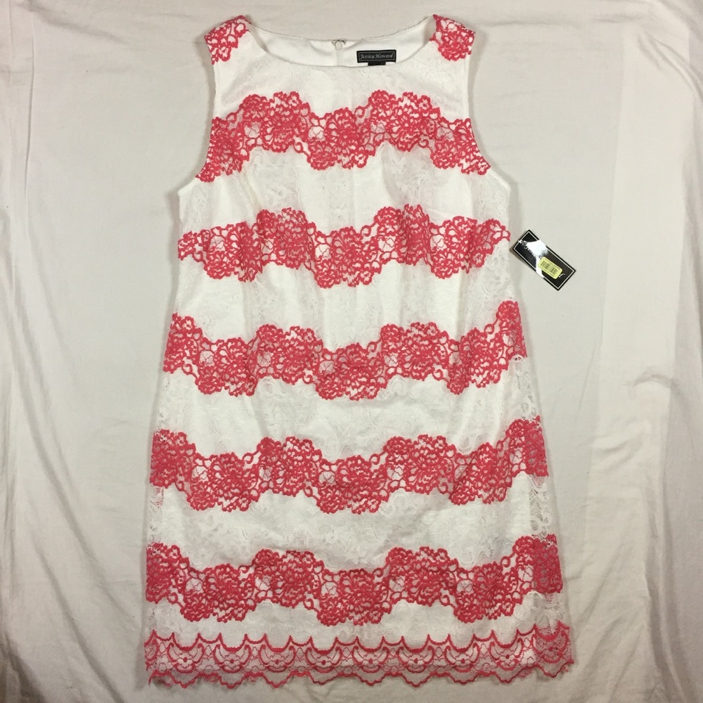 NWT Jessica Howard pink white lace dress 16w