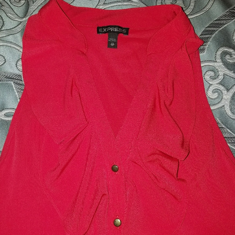 Express Red Ruffled Dressy Tank Top - Picture 2 of 3