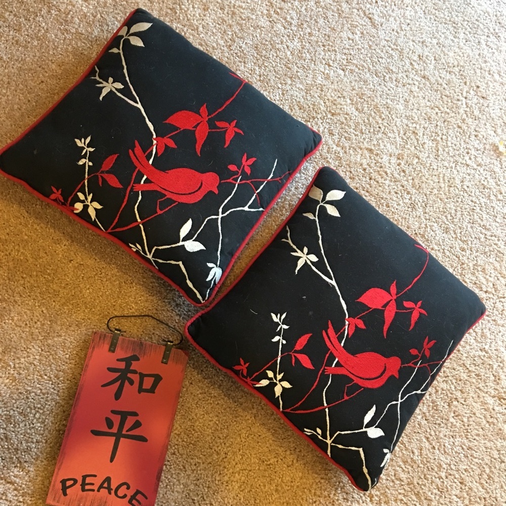 Throw pillows & bonus Asian wall plaque