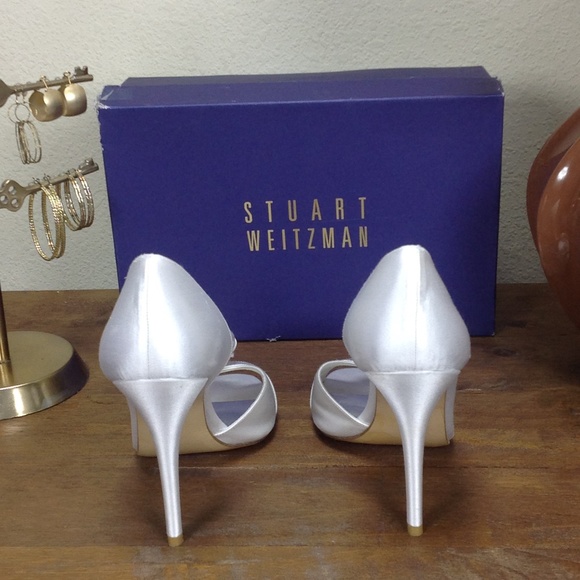 NWT Stuart Weitzman White Satin Open Toe Heels - Picture 5 of 8