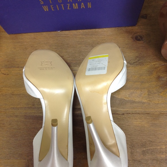 NWT Stuart Weitzman White Satin Open Toe Heels - Picture 6 of 8