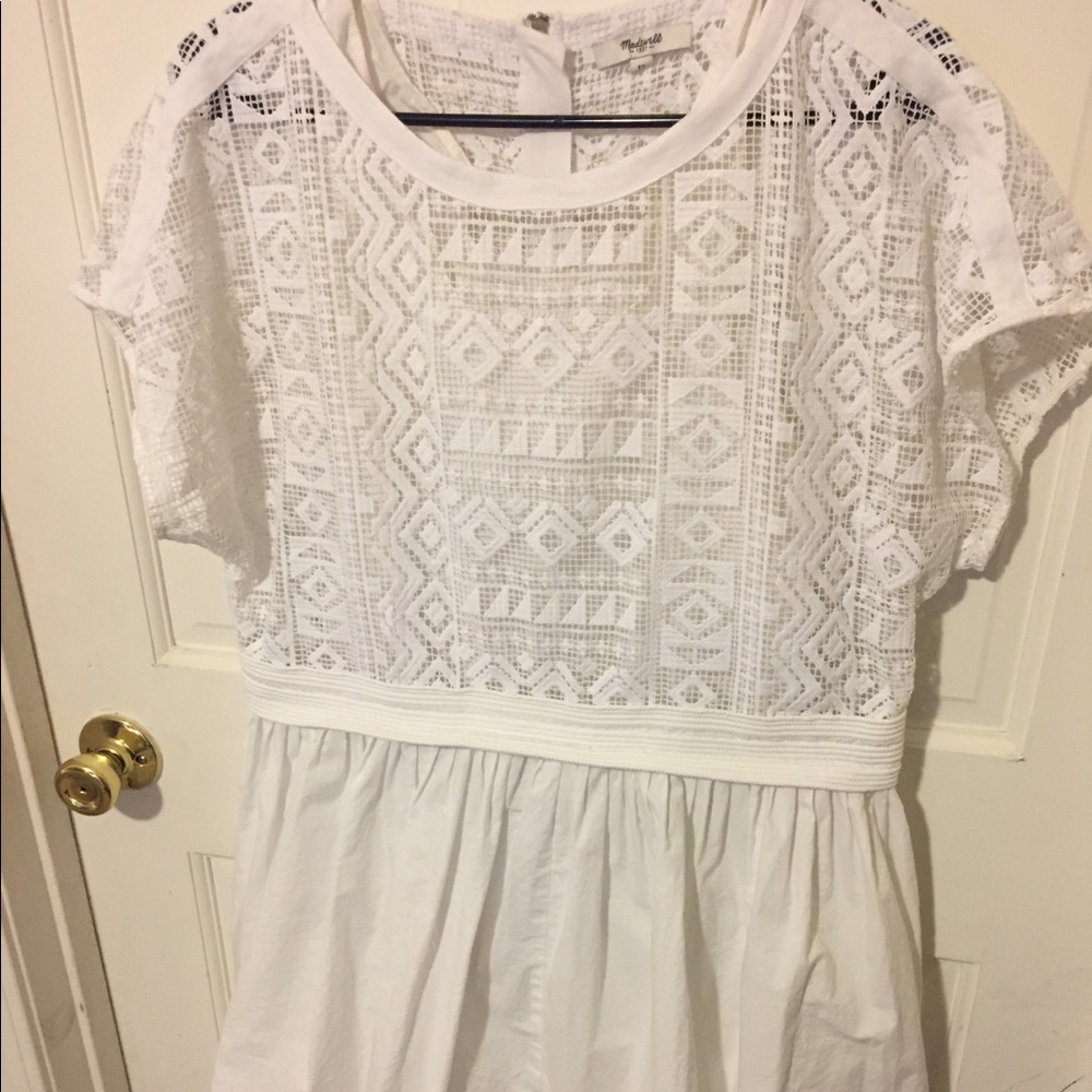White laser cut Madewell mini dress