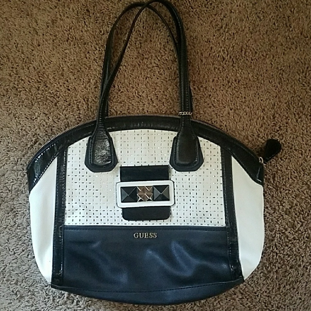 Guess white and black satchel bag