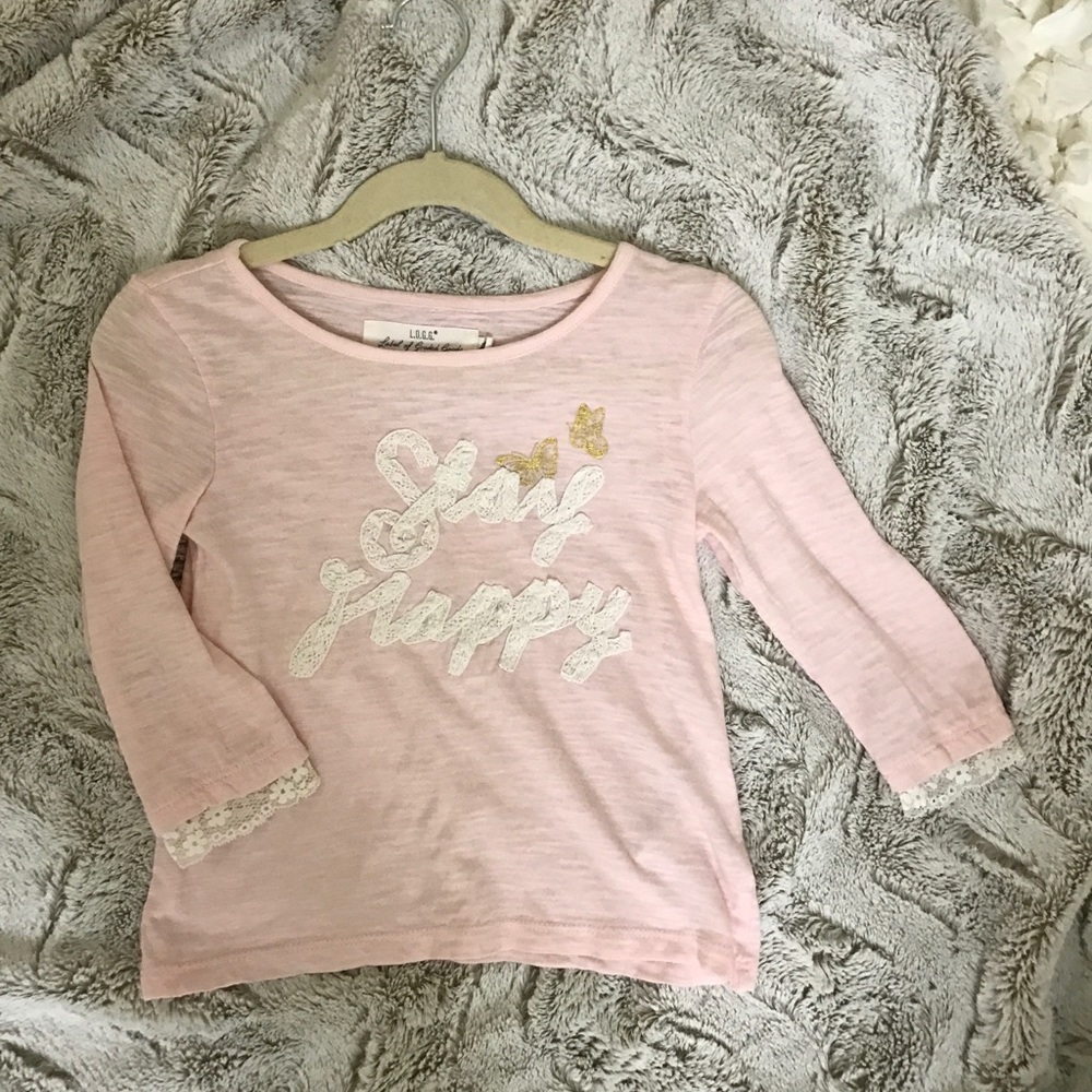"Stay Happy" lace detail top