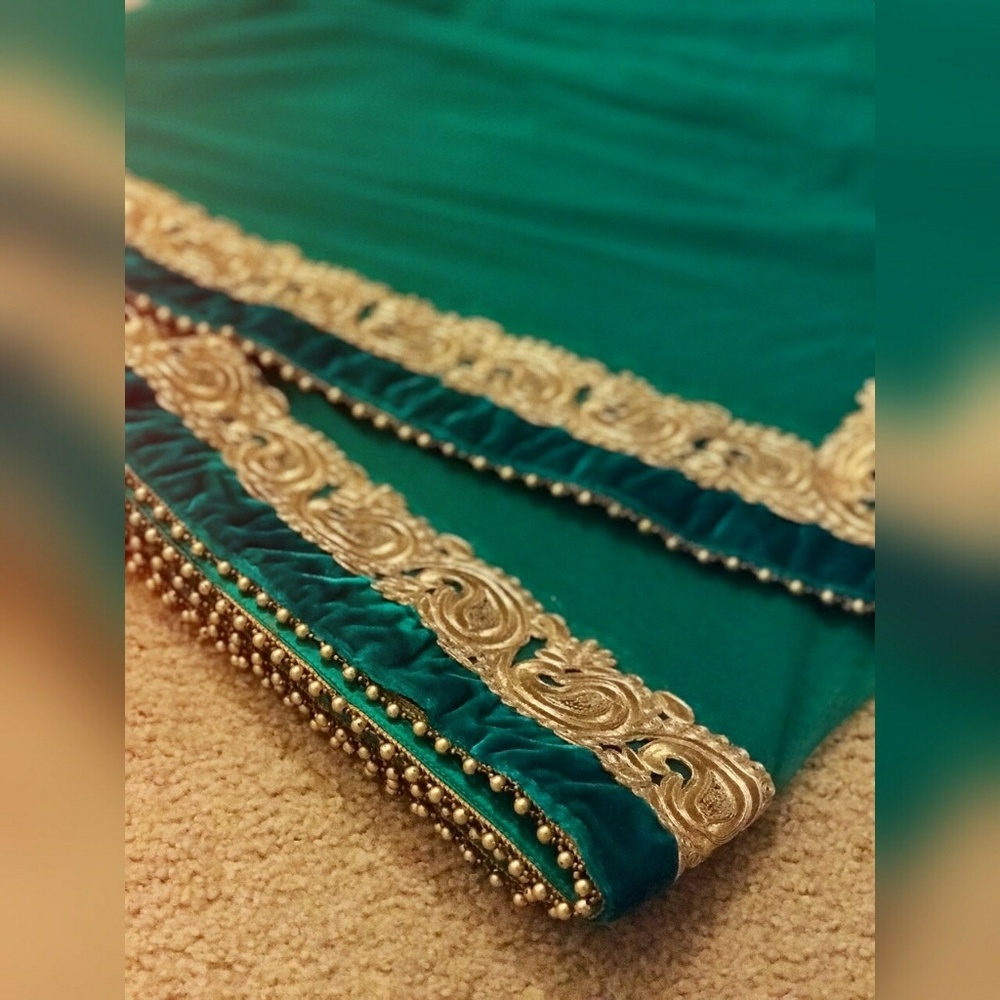 **Plain Aqua Saree with gold border*