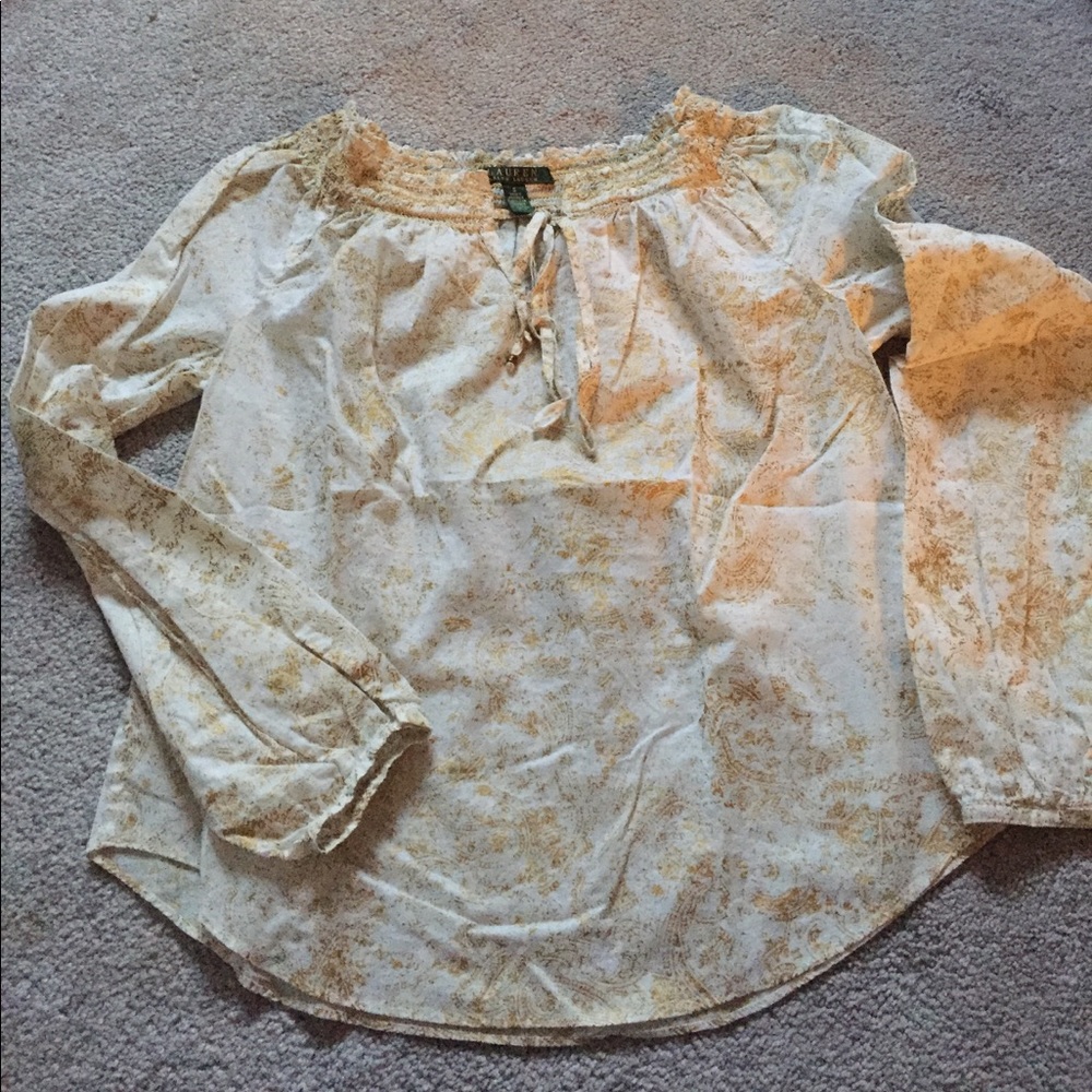 Shiny gold paisley peasant top