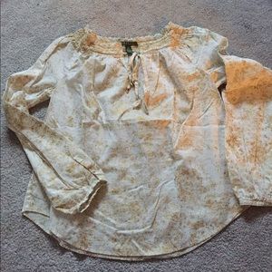 Shiny gold paisley peasant top