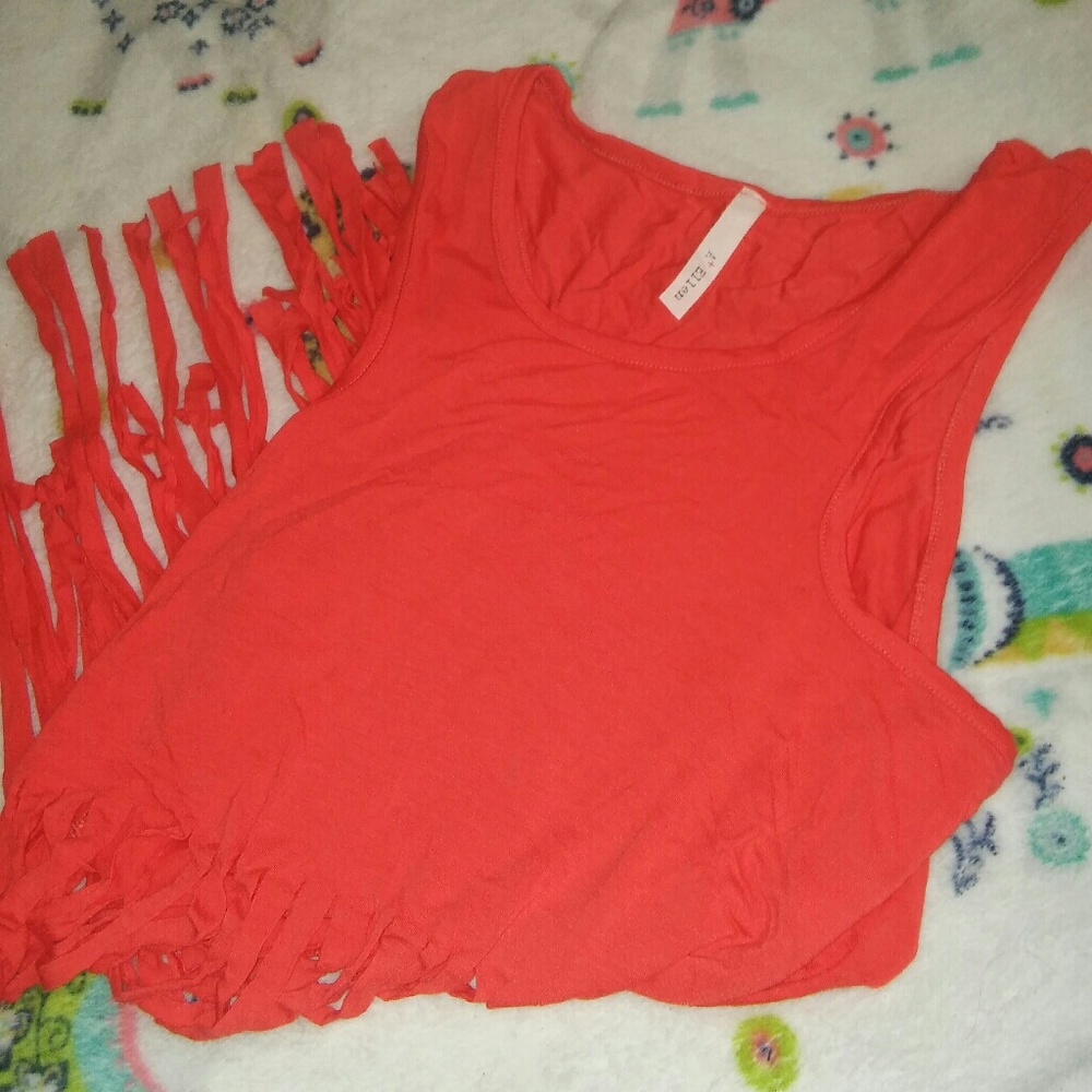 A+ Ellen Orange Frayed Crop Festival Top