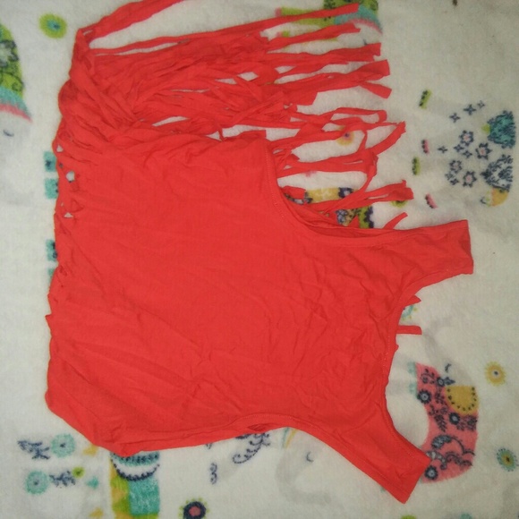 A+ Ellen Orange Frayed Crop Festival Top - Picture 3 of 4