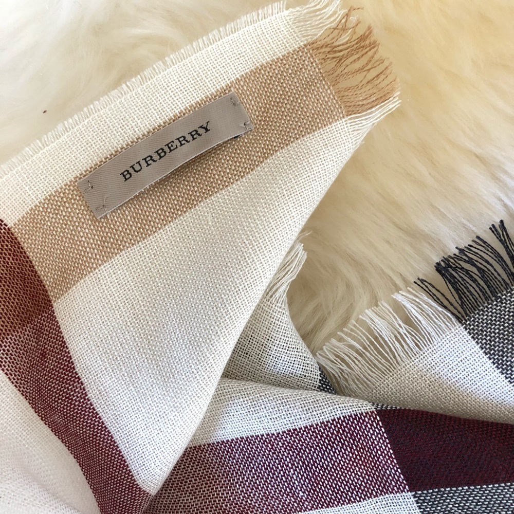Burberry Cashmere Silk  Scarf Light Checkered