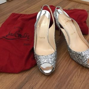 Christian Louboutin Silver Glitter Slingback Heels