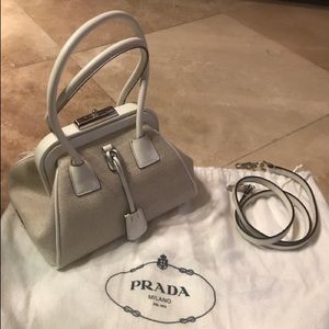 Beige linen authentic Prada Kelly Bag