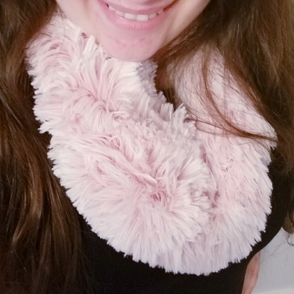Pink faux fur cowl