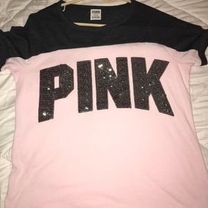 PINK light pink tee with sequins.