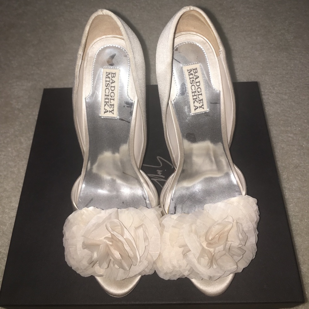 Badgley Mischka Peep Toe Satin Sandals