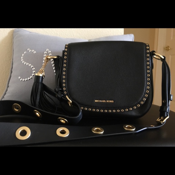 Michael Kors Handbags - Michael Kors Black Leather/Gold Crossbody