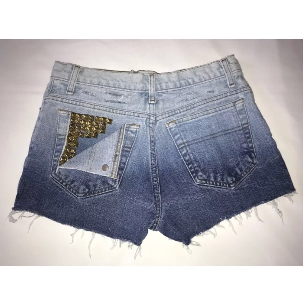 High Waist Ombré Studded Destroyed Jeans