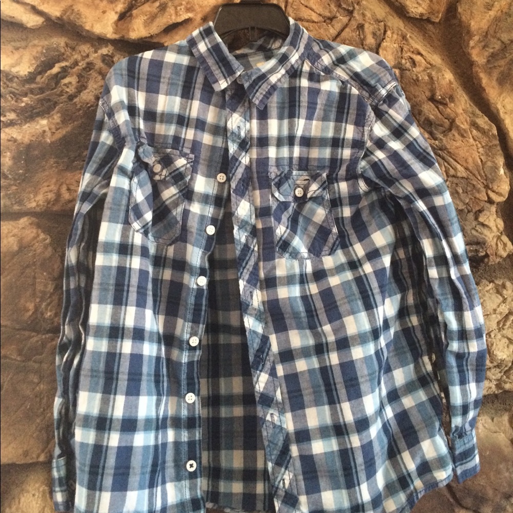 Boys Blue Plaid button up long sleeved shirt
