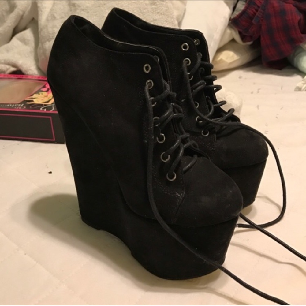 Black wedge booties