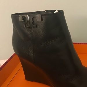 Black Tory Burch wedge booties