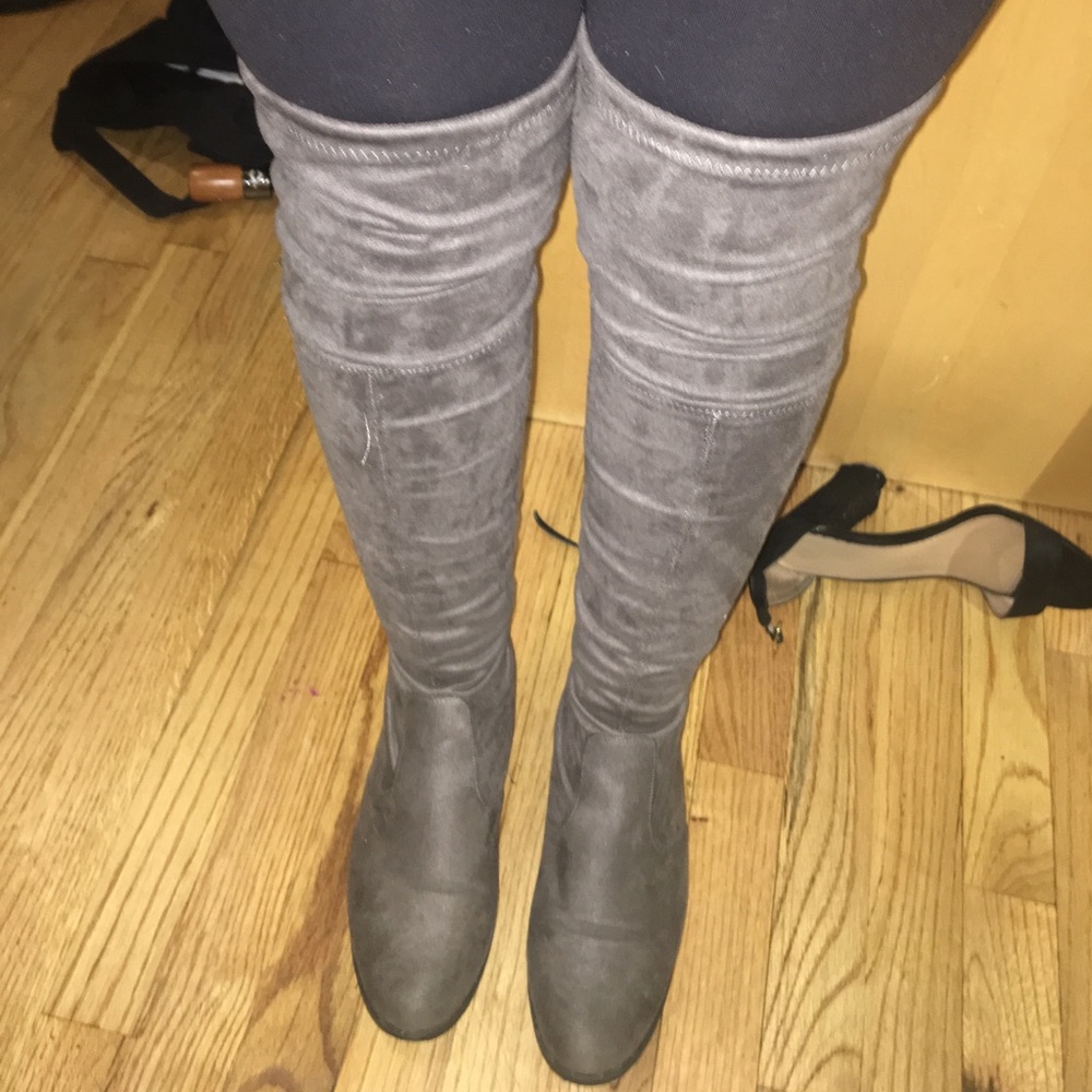 Over the knee grey suede boots!