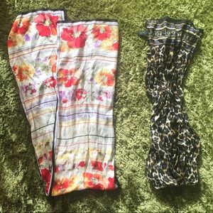 2 silk scarves floral & leopard print