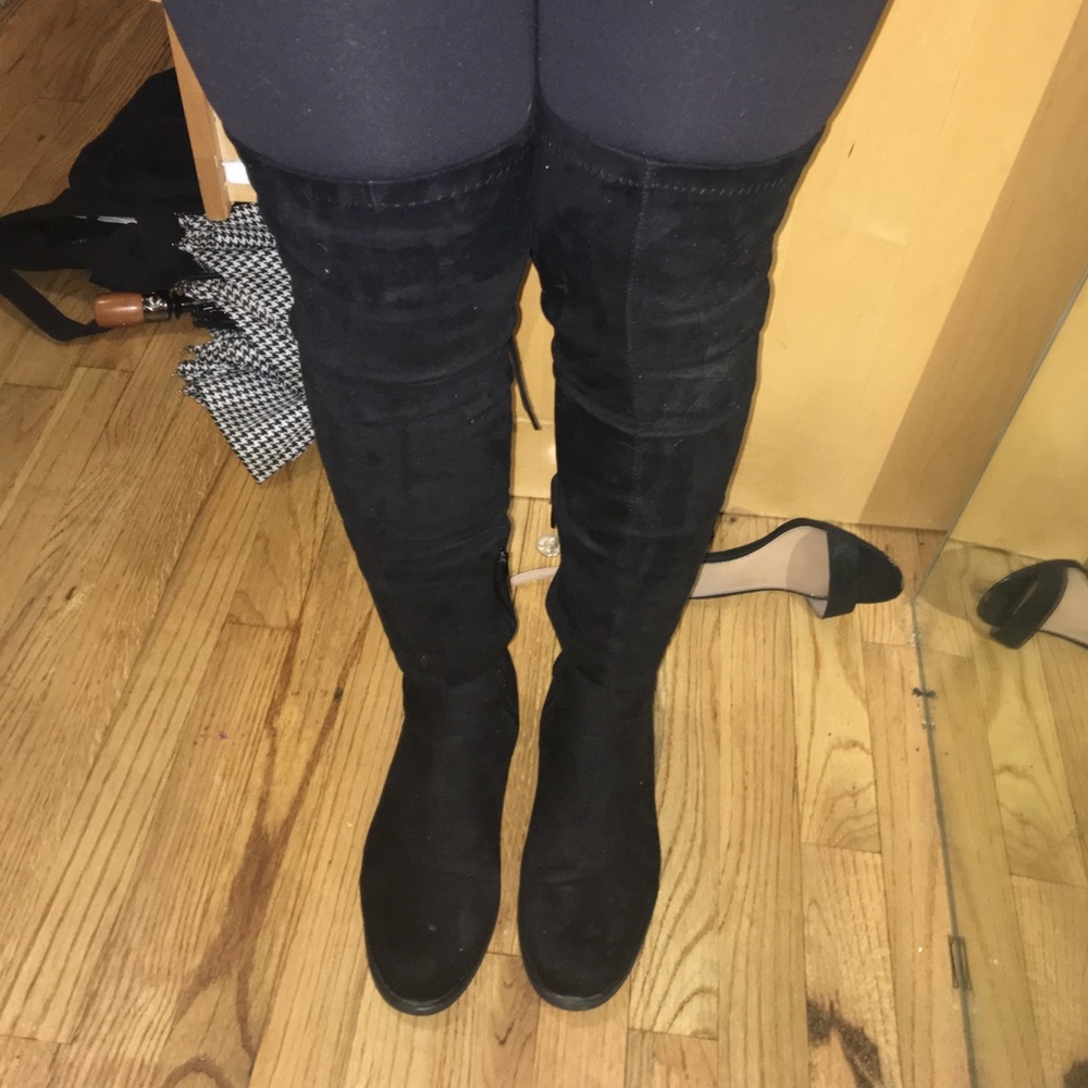 Black suede over the knee boots