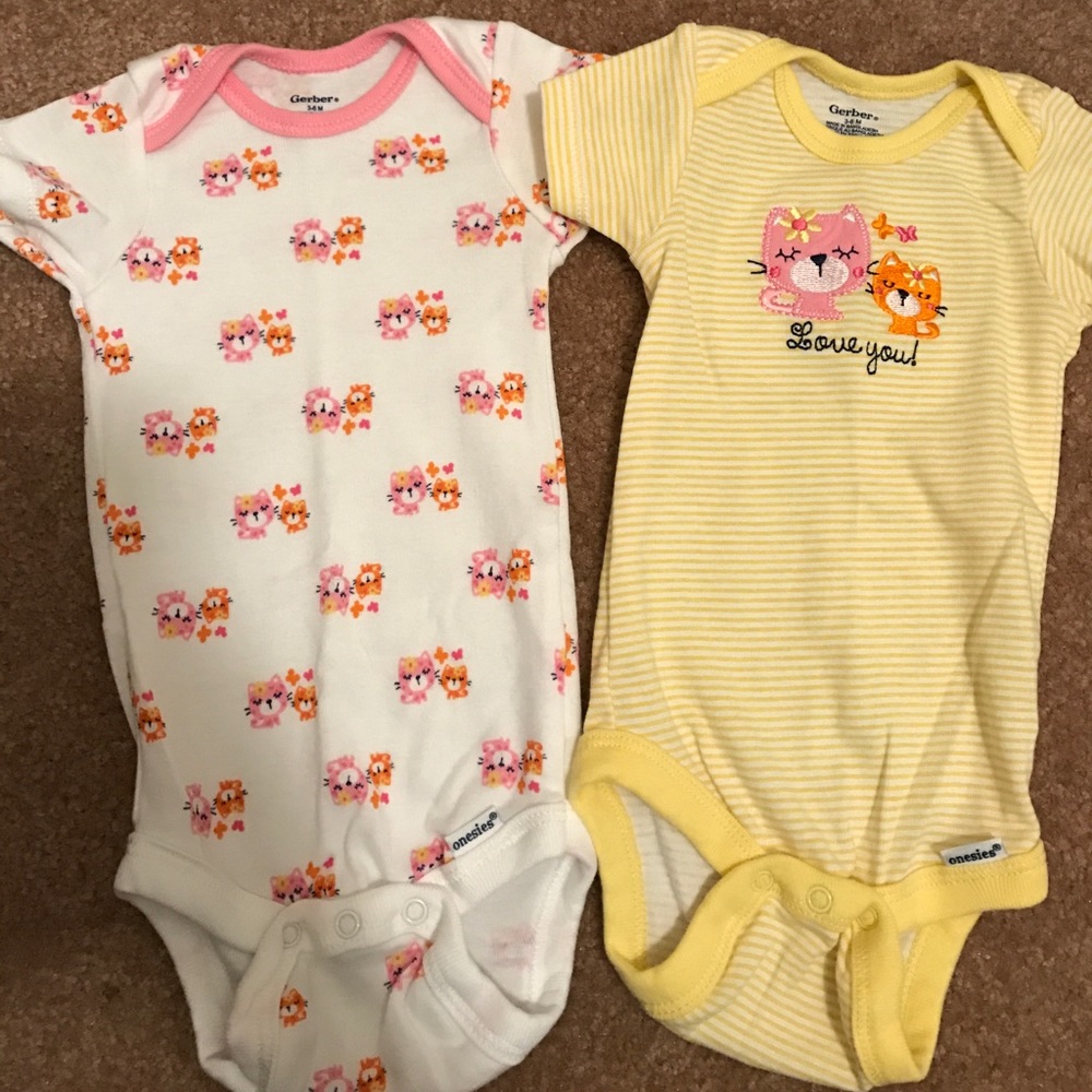 Two NWOT Gerber Kitty Onesies