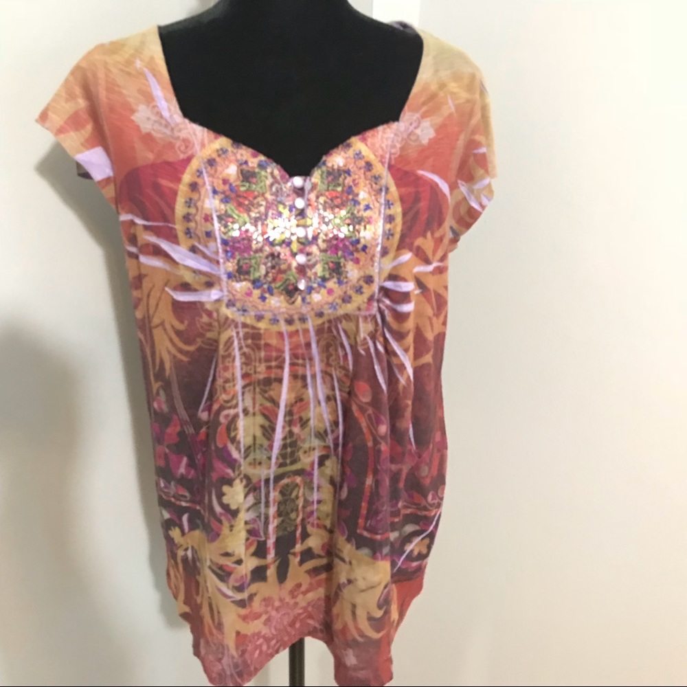 Apt.9 cap sleeve printed top