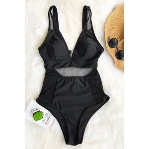 Black Mesh One Piece Swimsuit