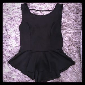 Black Peplum Top with Bow Back