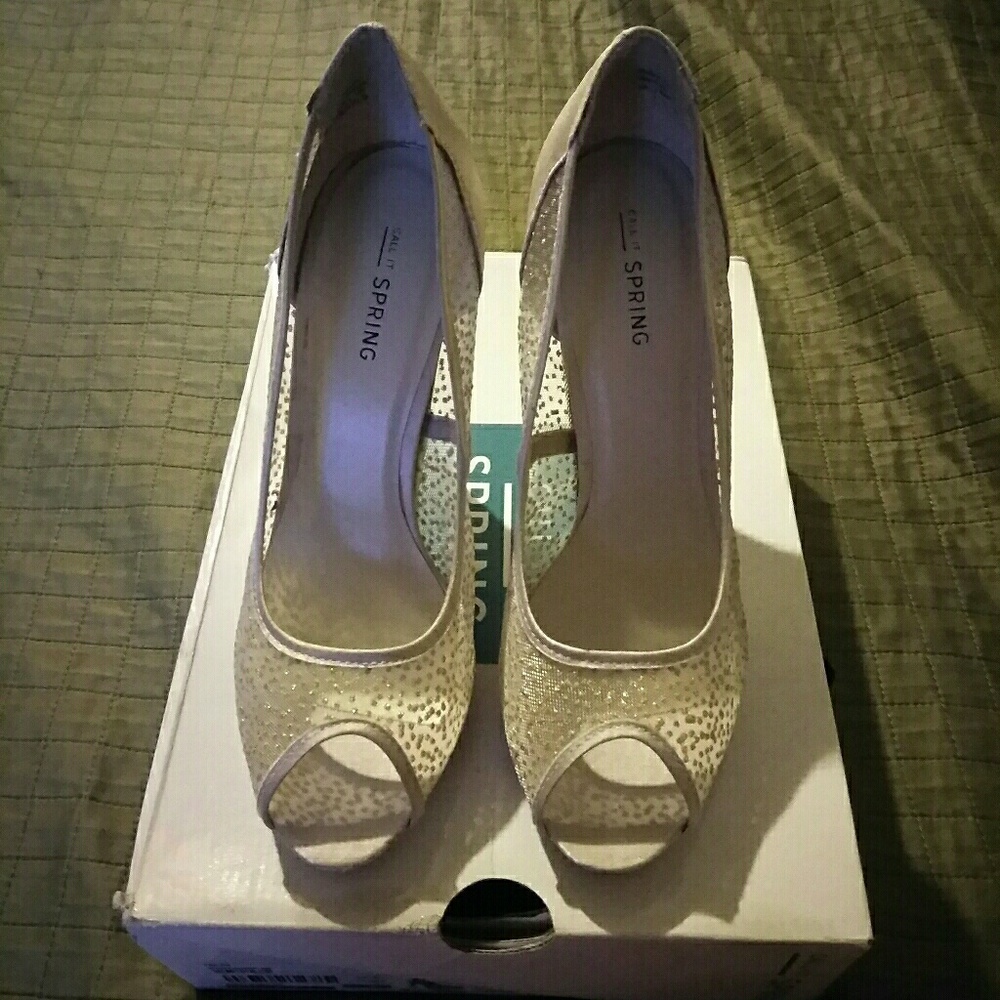Call it Spring Cream Satin Peep toe Heels