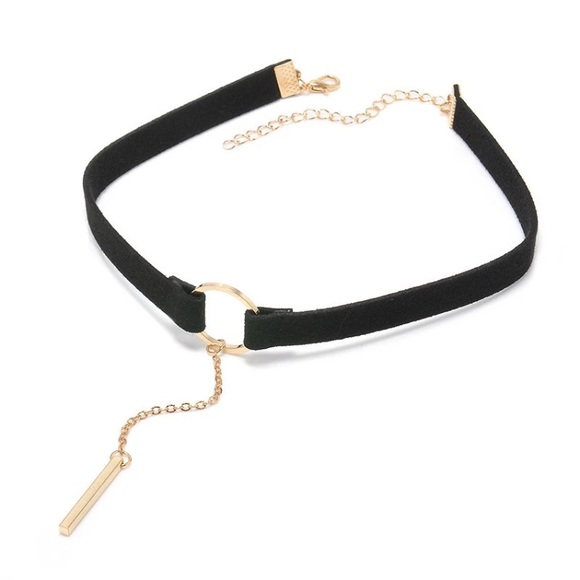 Black Choker With Gold Bar Pendant - Picture 3 of 3