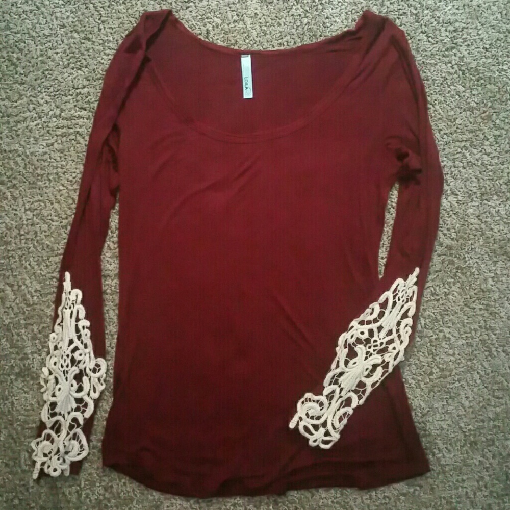 Burgandy/Wine Women's Top With Lace Detail