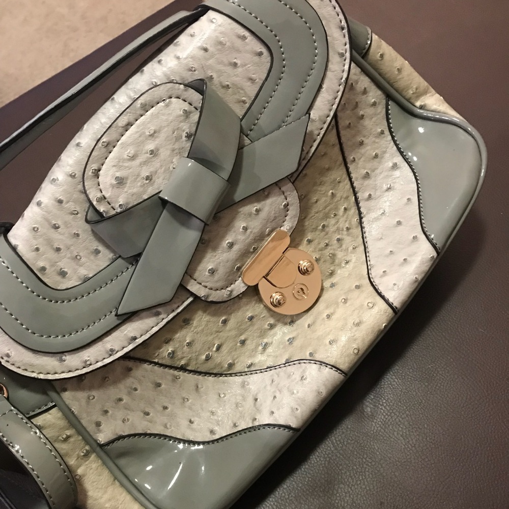 Melie Bianco Nina Ostrich Bow Top Handle