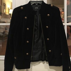 Black velvet army jacket with brass buttons