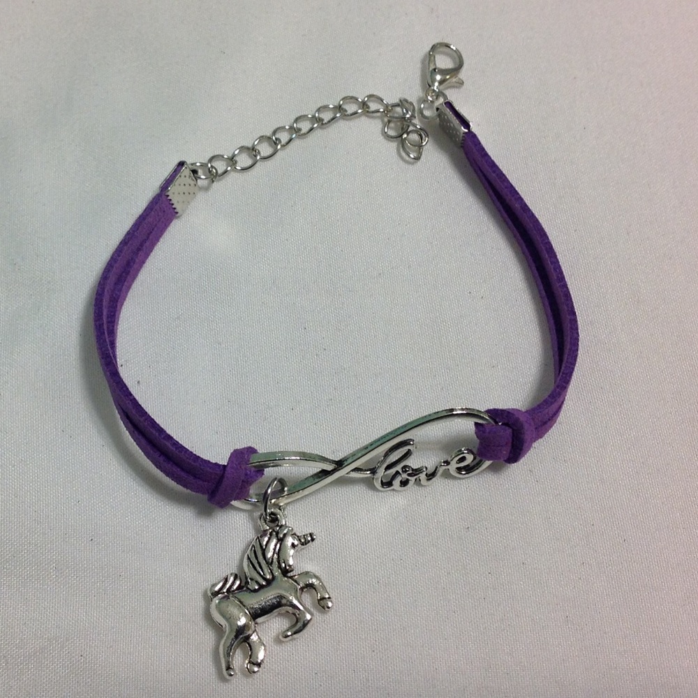 Purple unicorn love leather bracelet