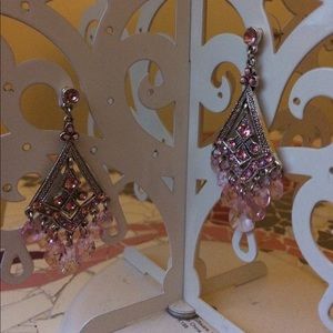 Silver and pink chandelier earrings