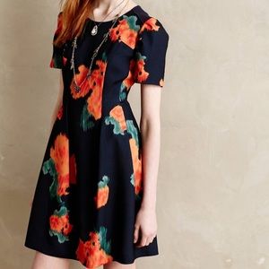Anthropologie mcginn navy floral teacup dress