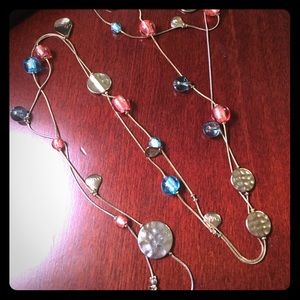 Gold, Blue and Pink Long Necklace