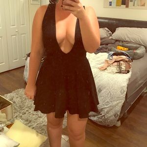 Plunge Black Mini Dress