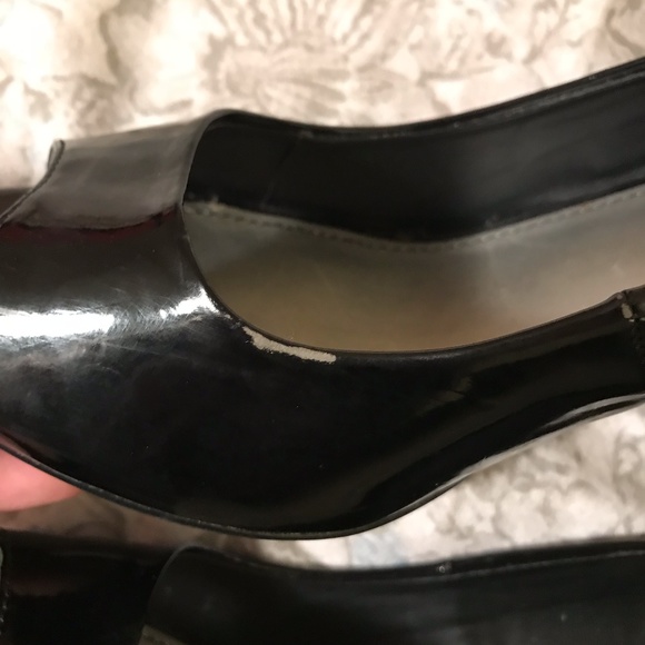 Fergalicious Shiny Black Peep Toe High Heels - Picture 6 of 7
