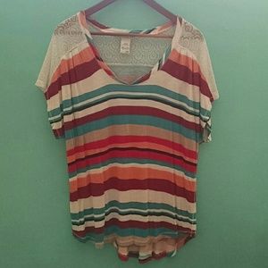 American Rag Multi-Color Striped Top Lace Back 2X